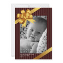 Gold ribbon bow frame holiday miracle baby first invitation