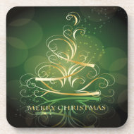 Gold Ribbon Christmas Tree Set of Cork Coasters corkcoaster