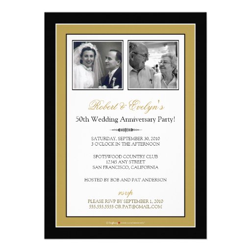 Gold Ribbon Damask Anniversary Party Invitation