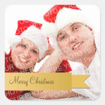 Gold ribbon holiday photo christmas gift tag label square stickers