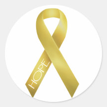 Gold Ribbon Round Sticker