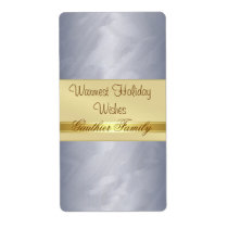 Gold Ribbon Silver Foil Holiday Wine Label