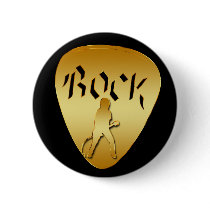 GOLD ROCK GUITAR PICK PINBACK BUTTON