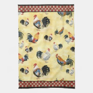 Gold Roosters Red & Tan Check Swirl Kitchen kitchentowel