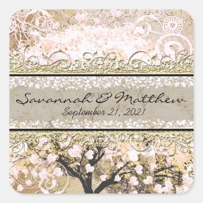 Gold Rose Heart Leaf Tree Square Wedding Seal Square Sticker