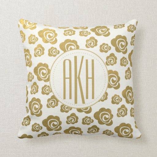 GOLD ROSES GOLD FOIL MONOGRAM THROW PILLOW Zazzle