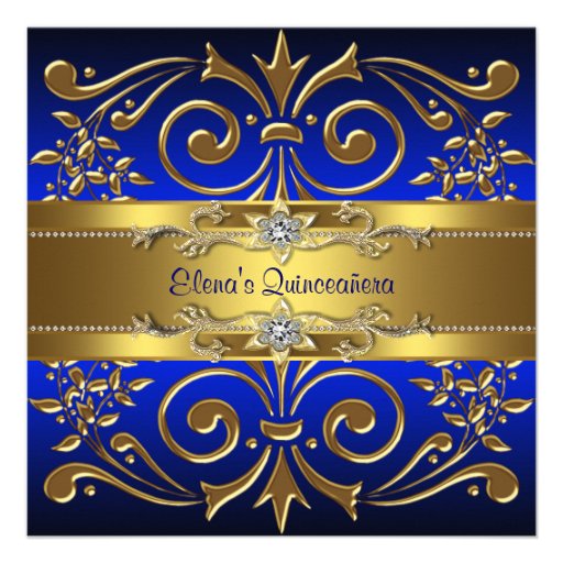Gold Royal Blue Quinceanera Invitations (front side)