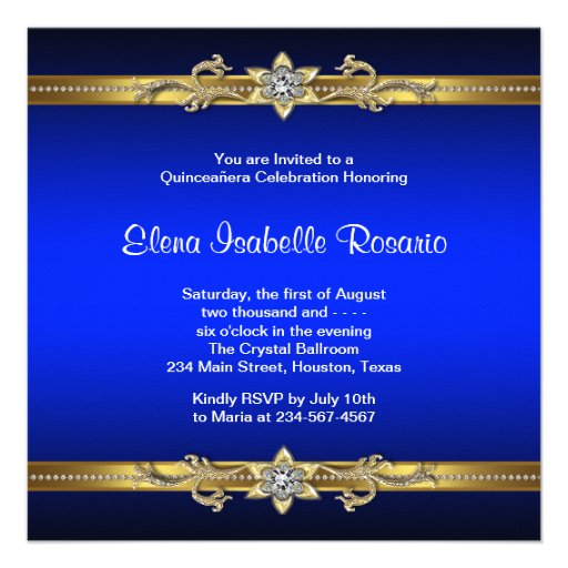 Gold Royal Blue Quinceanera Invitations