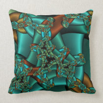 gold rust and teal fractal pillow