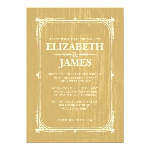 Gold Rustic Barn Wood Wedding Invitations