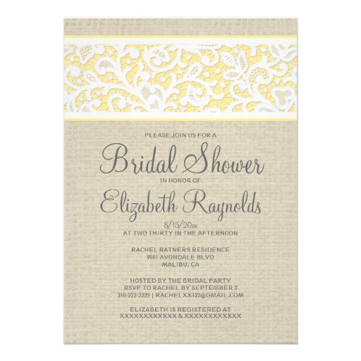 Gold Rustic Burlap Linen Bridal Shower Invitations