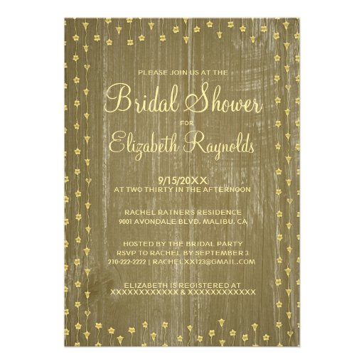 Gold Rustic Country Bridal Shower Invitations