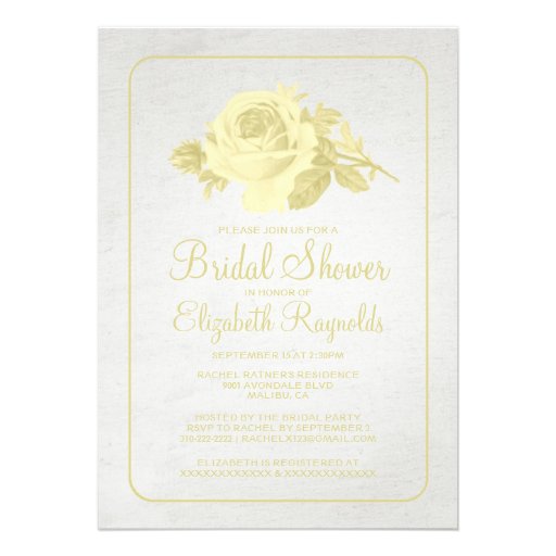 Gold Rustic Floral/Flower Bridal Shower Invitation