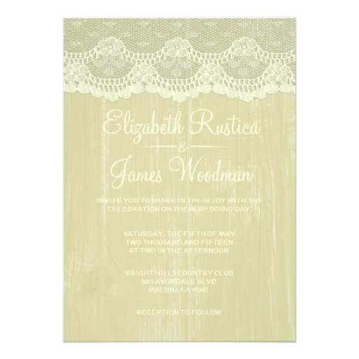 Gold Rustic Lace & Barn Wood Wedding Invitations