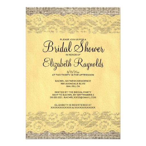 Gold Rustic Lace Bridal Shower Invitations