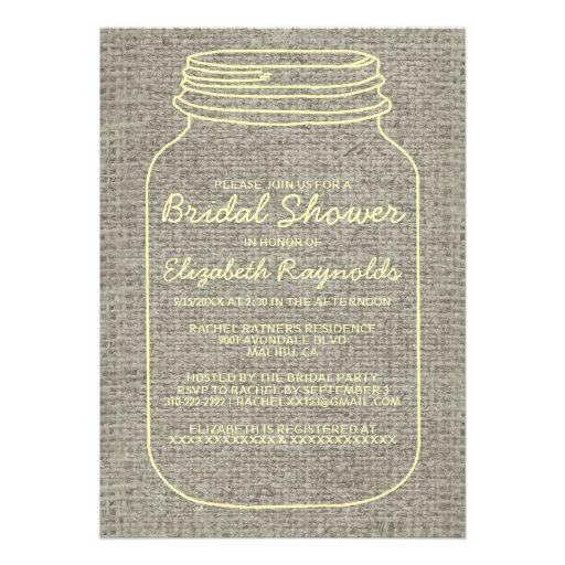 Gold Rustic Mason Jar Bridal Shower Invitations