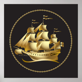 Gold Sailboat Nautical Posters