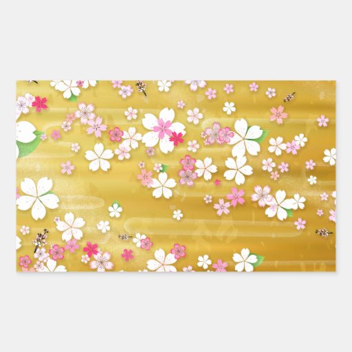 Gold Sakura Kimono Rectangular Sticker