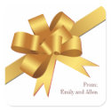 Gold satin gift bow ribbon Christmas holiday sticker
