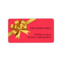 Gold satin gift bow ribbon holiday return address label