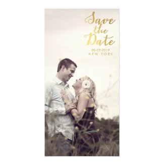 Gold Save the Date Script Overlay Photo Cards