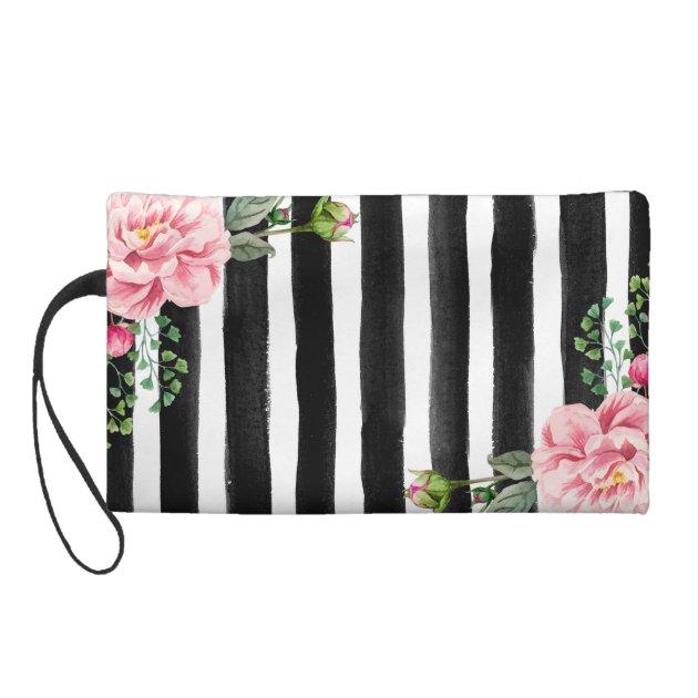 Gold Scissors Hair Salon Watercolor Floral Stripes Wristlet Purses