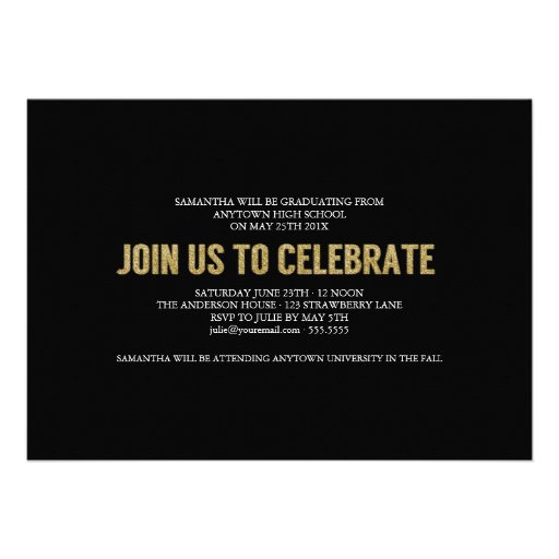 Gold Script Glitter Look Photo Graduation Invite