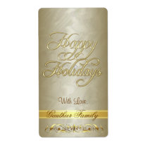 Gold Scroll Happy Holidays Wine Label