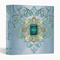 Gold Scroll Teal Jewel Monogram Family Album Binder