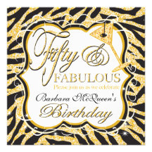Gold Sequin Zebra 50th Birthday Party Invitations