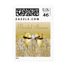 Gold Sequins, Bow & Diamond Bridal Shower Postage