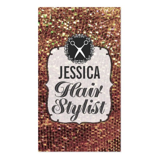 GOLD Sequins Sparkle Hair Stylist Appointment Business Card Template (front side)
