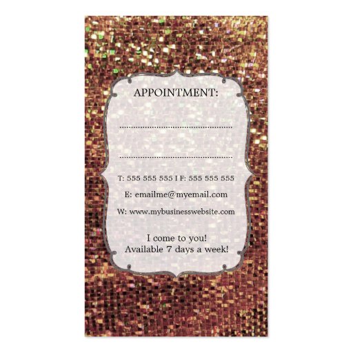 GOLD Sequins Sparkle Hair Stylist Appointment Business Card Template (back side)