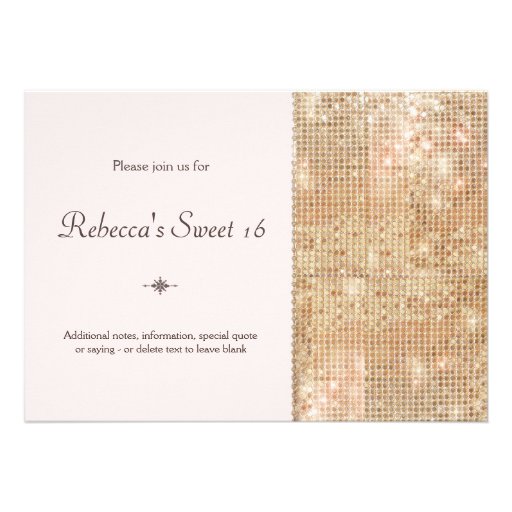 Gold Sequins Sweet 16 Blush Pink Personalized Announcements (front side)