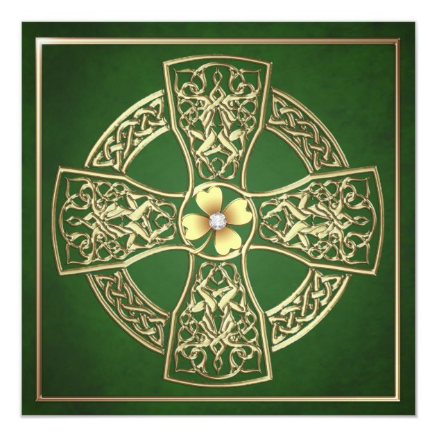 Celtic Wedding Invitation Green Gold Claddagh Floral Border
