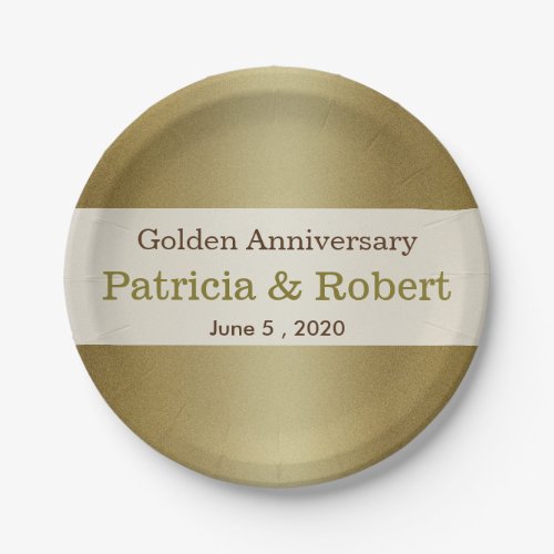 Gold Shimmer 50th Wedding Anniversary 7 Inch Paper Plate