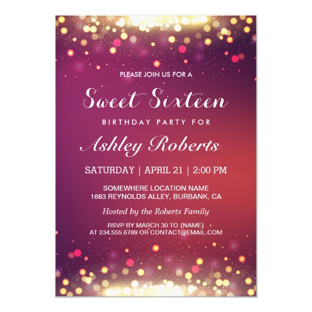 Gold Shimmer Sparkles Sweet Sixteen Birthday Party Card (front side)