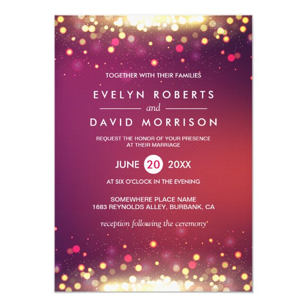 Gold Shimmer Sparkling Lights Formal Wedding 5x7 Paper Invitation Card