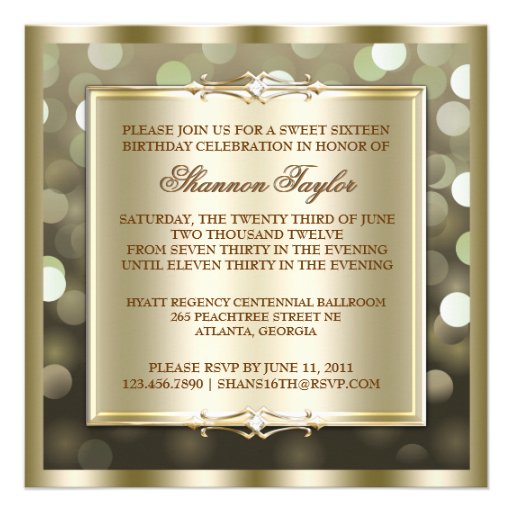 Gold Shimmering Lights Bokeh Sweet Sixteen Invite