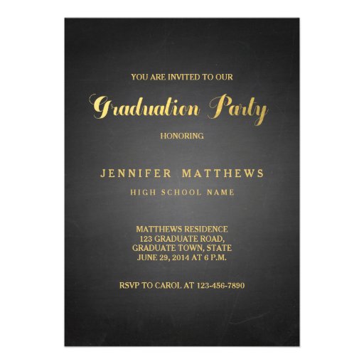 Gold Shine Chalkboard Graduation Party Invitation
