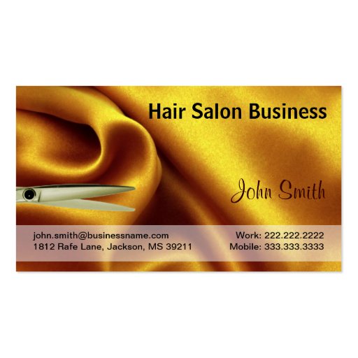 Gold Silk and Scissor Hair Salon Business Card (front side)