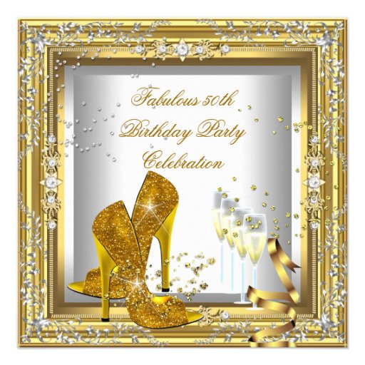 Gold Silver Birthday Party High Heel Champagne Custom Invitations