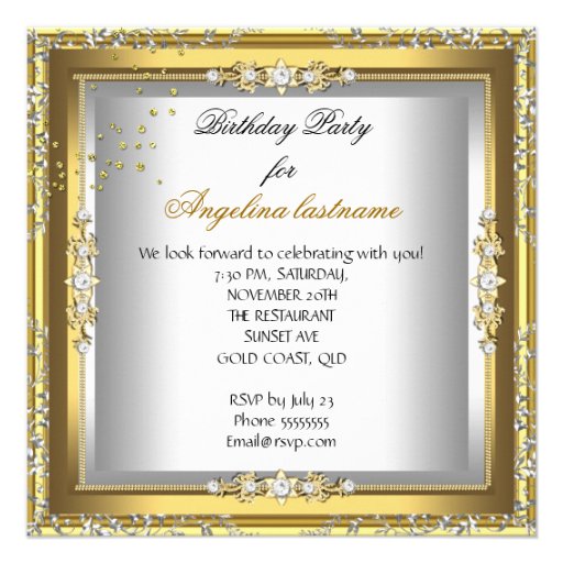 Gold Silver Birthday Party High Heel Champagne Custom Invitations