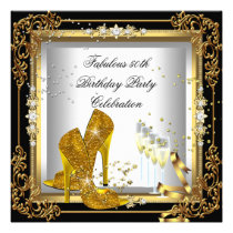Gold Silver Black Birthday Party High Heel invitations