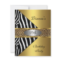 Gold Silver Black Zebra Leopard 35th Birthday Custom Invitations