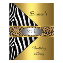 Gold Silver Black Zebra Leopard 35th Birthday Custom Invitations