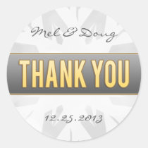Gold & Silver Bride & Groom Snowflake Thank You Round Sticker