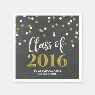 Gold Silver Confetti Class of 2016 Graduation Napkin