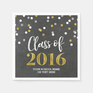 Gold Silver Confetti Class of 2016 Graduation Napkin