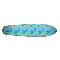 Gold silver red green snowflakes on blue skateboards